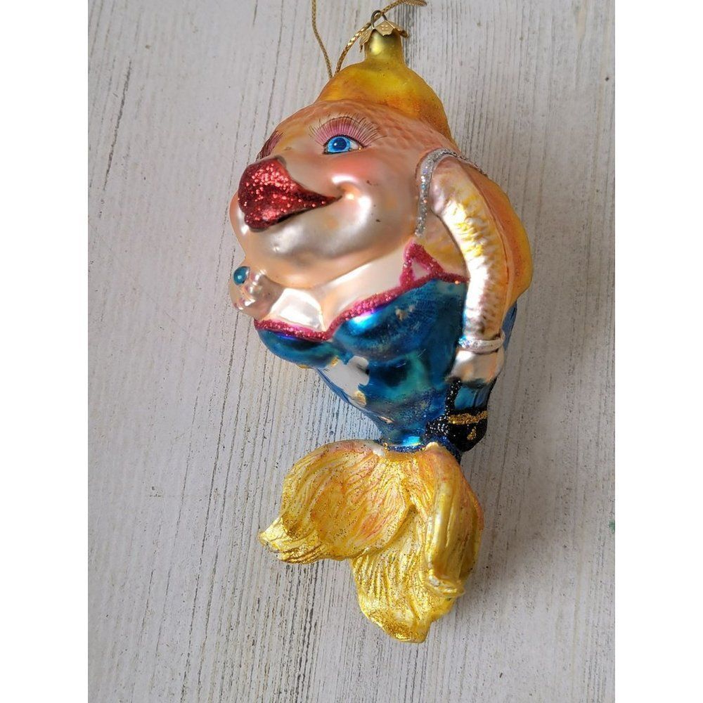Vintage December diamonds Goldie fish blown glass ornament Xmas decor